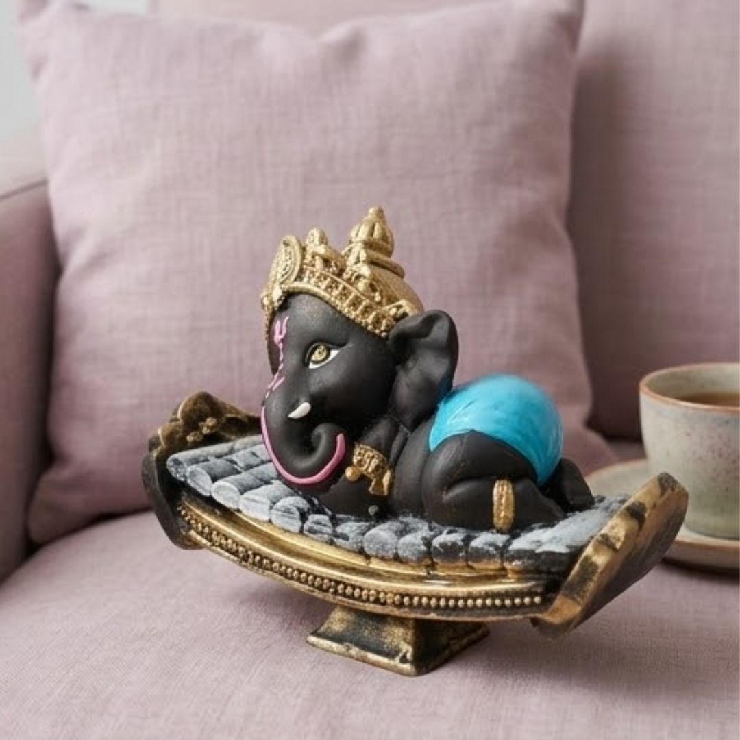 Reclining Baby Ganesha Figurine – Symbol of Peace, Charm, and Blessings – Perfect for Home Decor