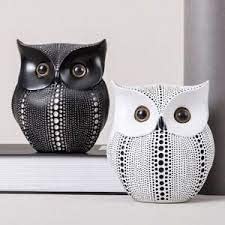 Modern Classy Lucky Owl Statues for Home Decor – Pack of 2 (Black & White)