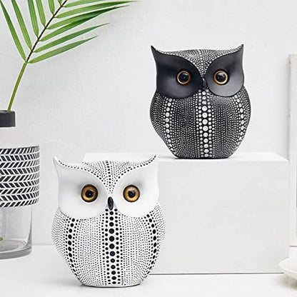 Modern Classy Lucky Owl Statues for Home Decor – Pack of 2 (Black & White)