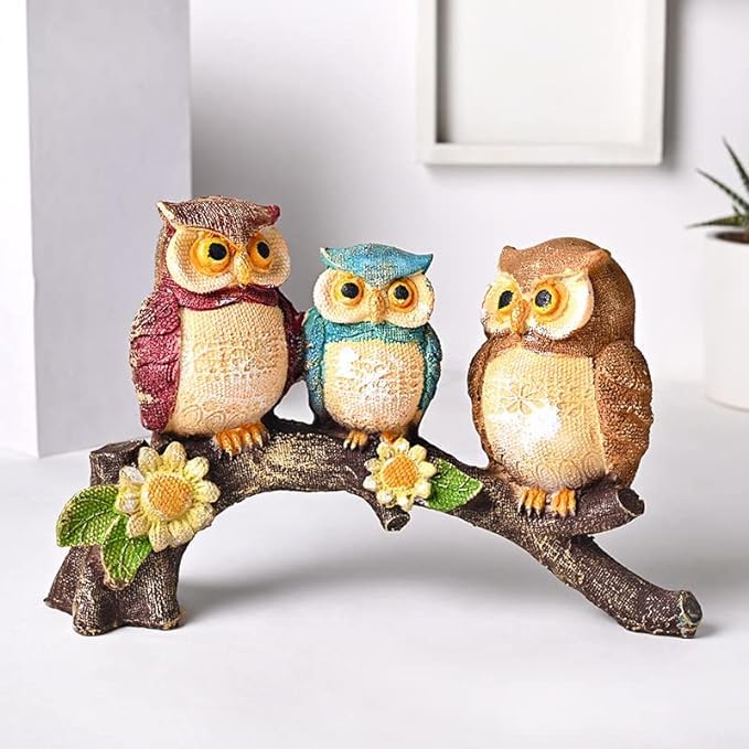 Owl Family on Tree Good Luck Statue – Decorative Resin Figurine for Home, Garden, and Outdoor Spaces