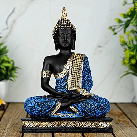 Meditating Buddha Showpiece (22cm x 16 cm x 6 cm) - Polyresin Decorative Statue for Home, Living Room, Bedroom, and Spiritual Spaces-Assorted Color