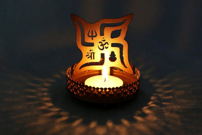 Swastik Backlight Tealight candle Holder - Golden