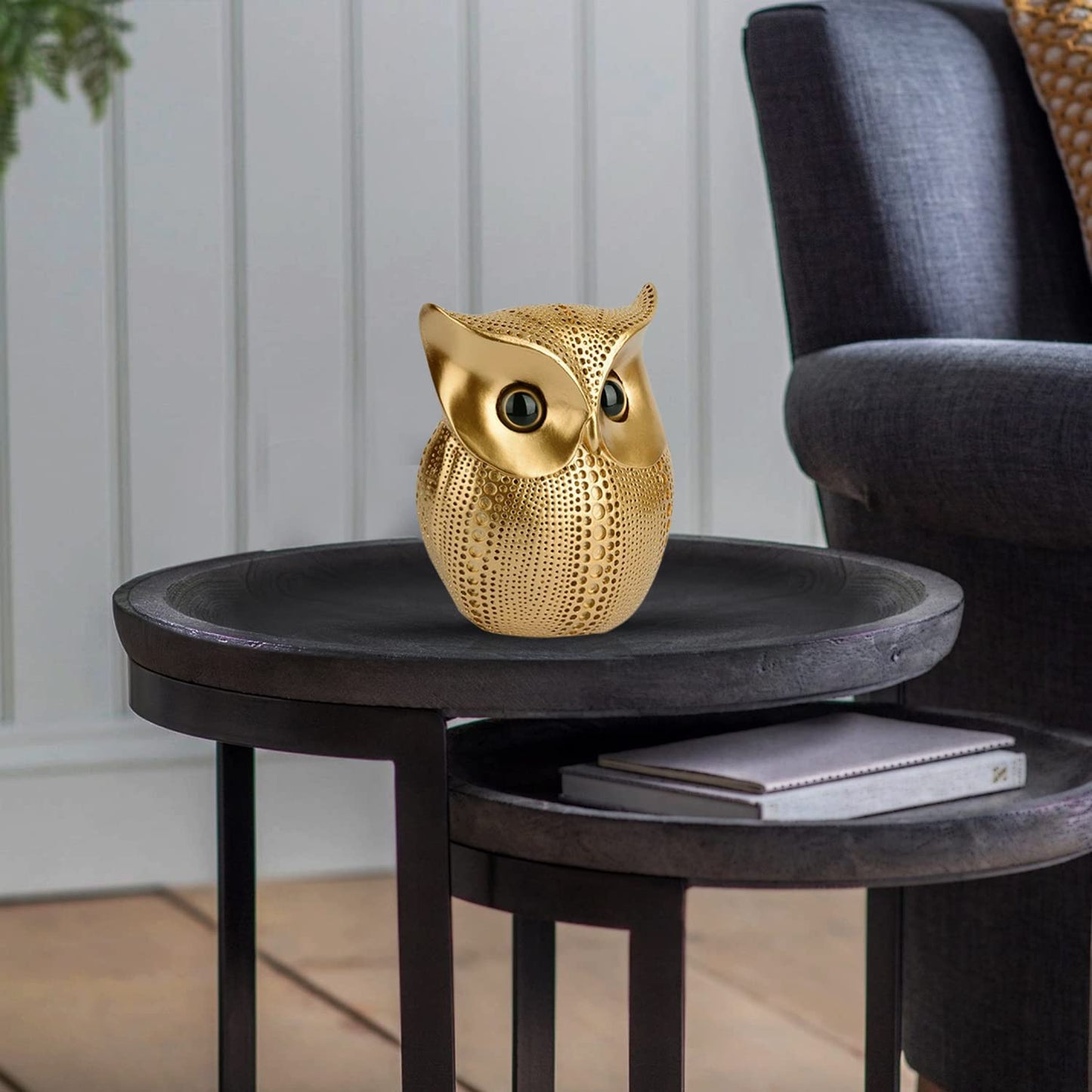 Golden Lucky Owl Resin Art Idol Figure – Handcrafted Owl Sculpture for Home and Office Décor, Symbol of Strength and Wisdom