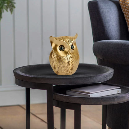 Golden Lucky Owl Resin Art Idol Figure – Handcrafted Owl Sculpture for Home and Office Décor, Symbol of Strength and Wisdom