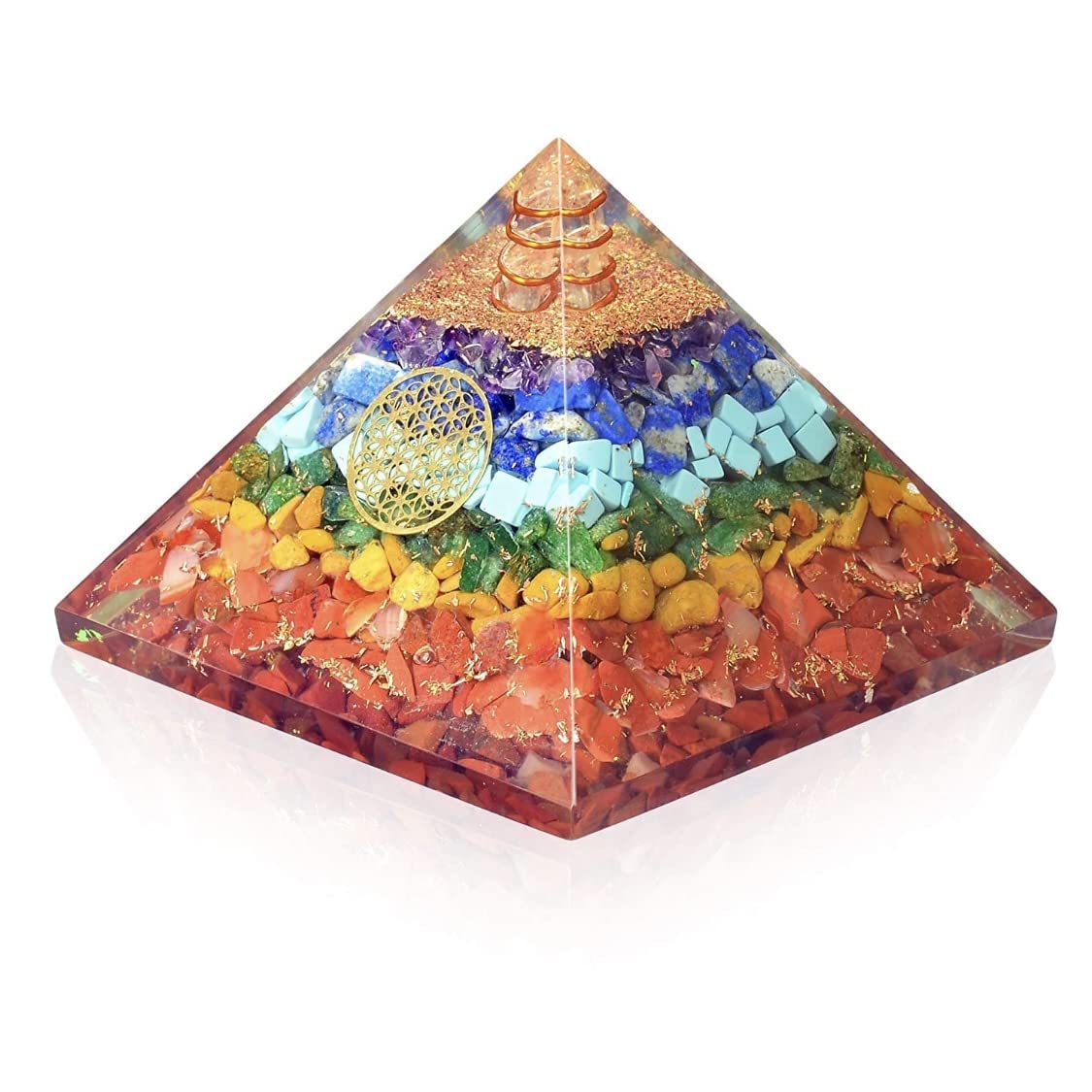 Natural 7 Chakra Crystal Orgone Pyramid for Balancing & Spiritual Connection - Decorative Showpiece