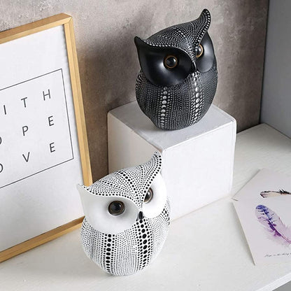 Modern Classy Lucky Owl Statues for Home Decor – Pack of 2 (Black & White)