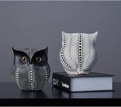 Modern Classy Lucky Owl Statues for Home Decor – Pack of 2 (Black & White)