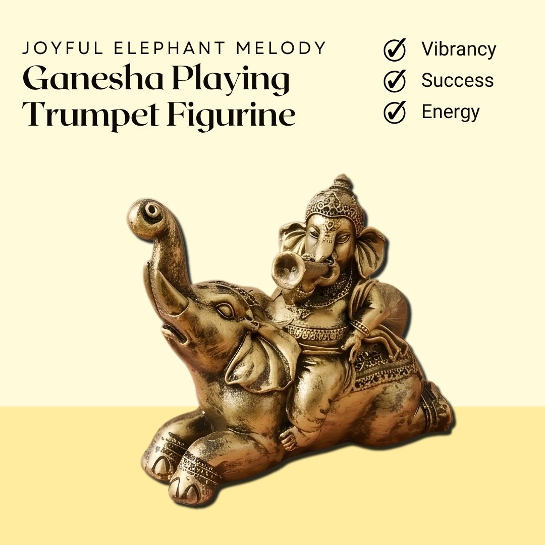 Ganesha Playing Trumpet Figurine – Symbol of Vibrancy, Success, and Energy – Perfect for Home Decor