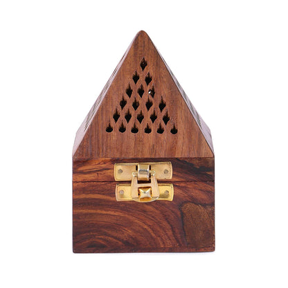 Handcrafted Wooden Stand for Dhoop, Loban, Agarbatti with Metal Plate – Traditional Brown Holder for Puja and Meditation