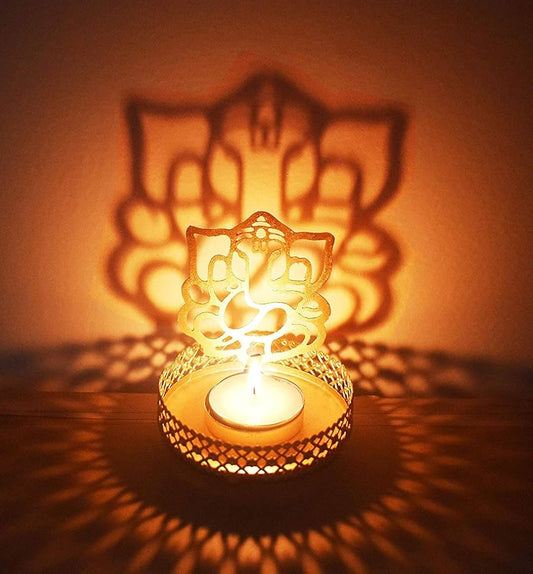 Ganesha Backlight Tealight candle Holder - Golden