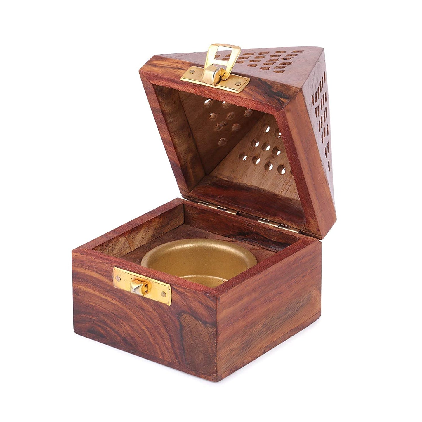 Handcrafted Wooden Stand for Dhoop, Loban, Agarbatti with Metal Plate – Traditional Brown Holder for Puja and Meditation