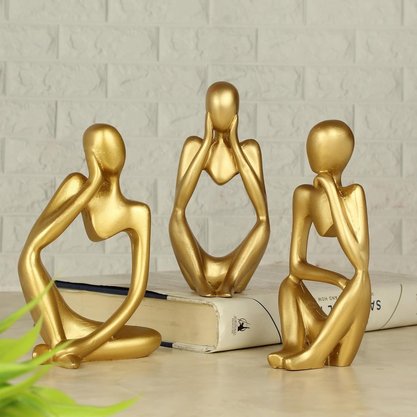 Decorative Abstract Thinker Men Statue Set of 3 – Modern Art Resin Sculpture for Home Decor (Gold, 13cm x 6cm)