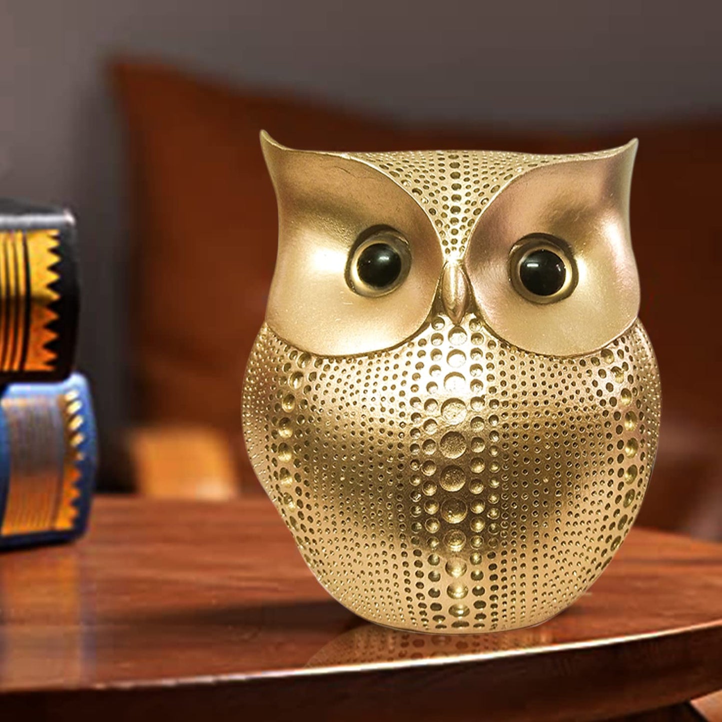 Golden Lucky Owl Resin Art Idol Figure – Handcrafted Owl Sculpture for Home and Office Décor, Symbol of Strength and Wisdom