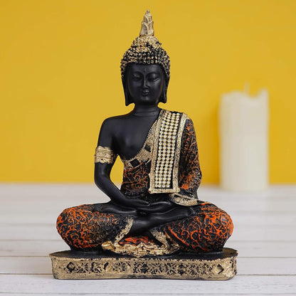 Handcrafted Meditating Monk Samadhi Buddha Figurine – Decorative Resin Showpiece for Home and Gifts (Orange)