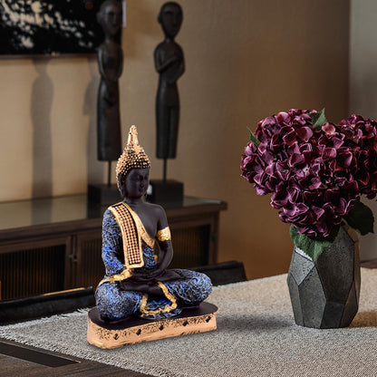 Meditating Buddha Showpiece (22cm x 16 cm x 6 cm) - Polyresin Decorative Statue for Home, Living Room, Bedroom, and Spiritual Spaces-Assorted Color