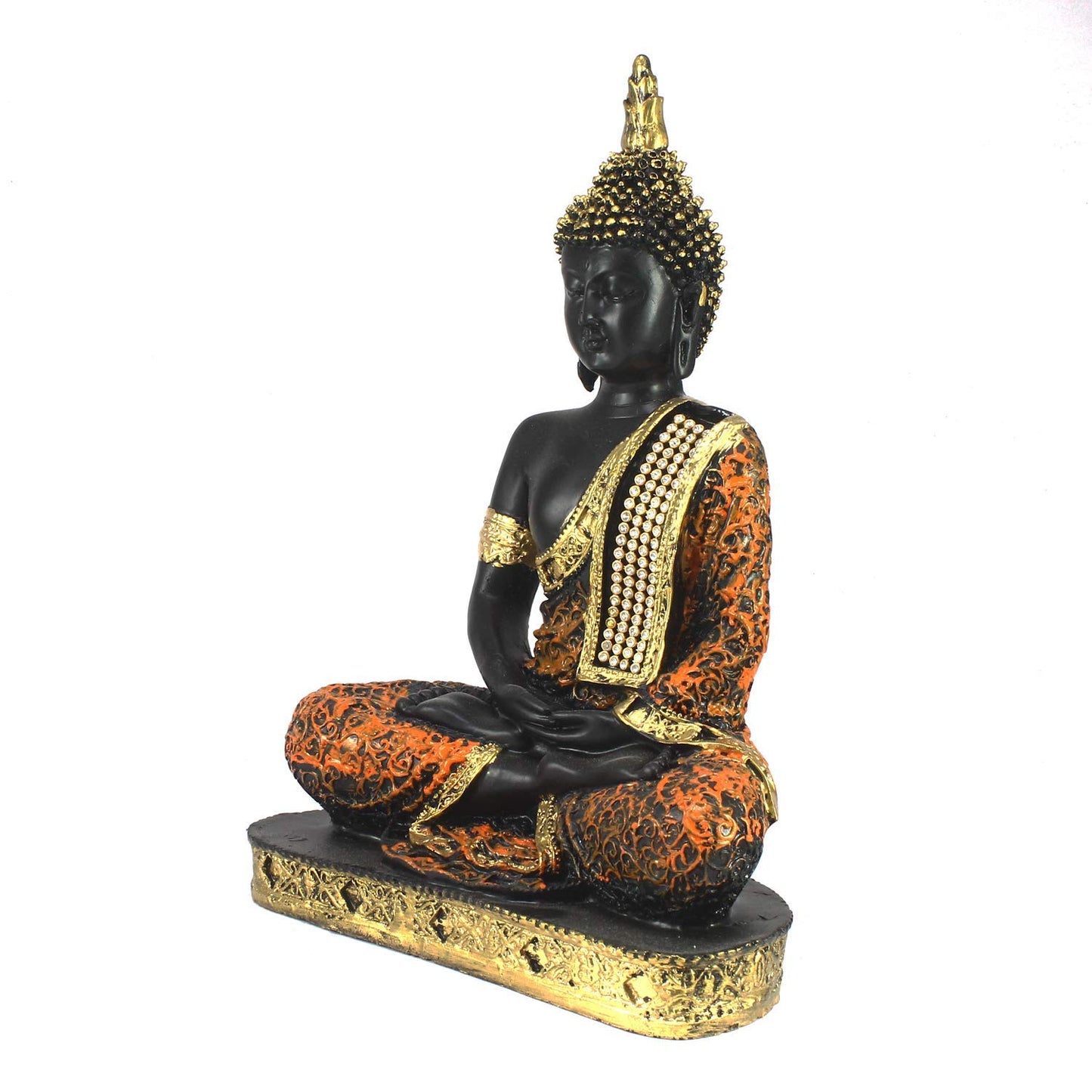 Handcrafted Meditating Monk Samadhi Buddha Figurine – Decorative Resin Showpiece for Home and Gifts (Orange)