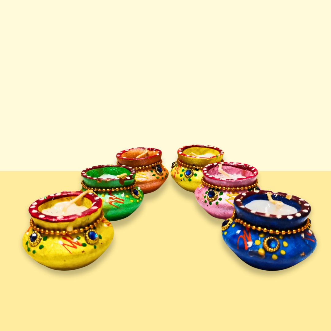 Matki Decorated Candles Pack For Decoration and Gifting - Multicolour