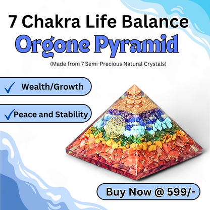Seven Chakra Orgone Pyramid 3 inches in Transparent High Quality Resin - 7 Chakra - For Wealth/Growth/ Life Stability and Peace