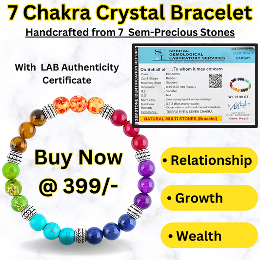Original 7 Chakra Crystal Bracelet for Overall Growth - Pack of 1 Lab Certified