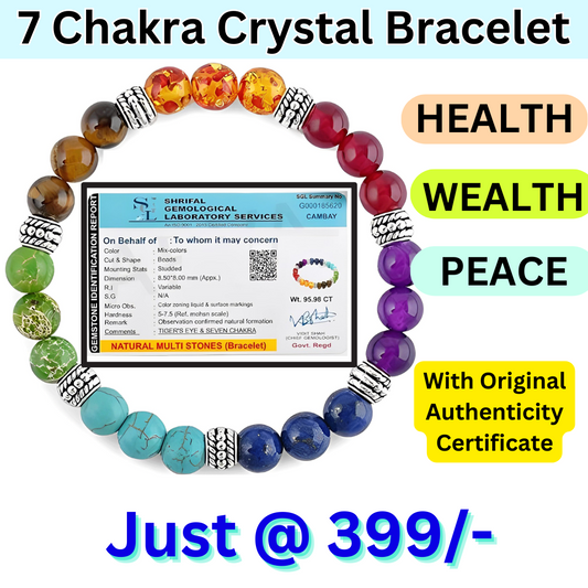 Original 7 Chakra Reiki Feng Shui Bracelet with Semi Precious Gemstone Beads Crystals for Triple Protection.
