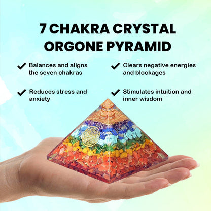 Seven Chakra Orgone Pyramid 3 inches in Transparent High Quality Resin - 7 Chakra - For Wealth/Growth/ Life Stability and Peace