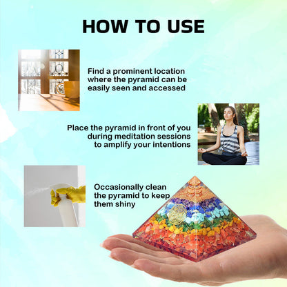 Seven Chakra Orgone Pyramid 3 inches in Transparent High Quality Resin - 7 Chakra - For Wealth/Growth/ Life Stability and Peace