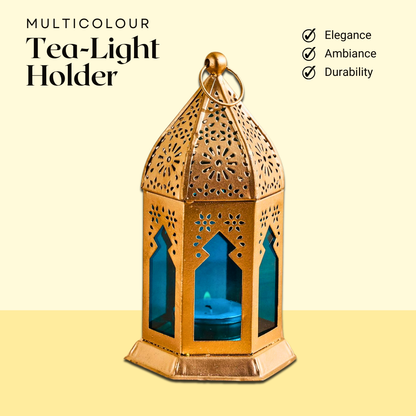 Multicolour Metal Lantern Tea-Light Holder for Home Decor, Festive Celebrations, and Gifting - Durable and Stylish Accent for Indoor and Outdoor Use