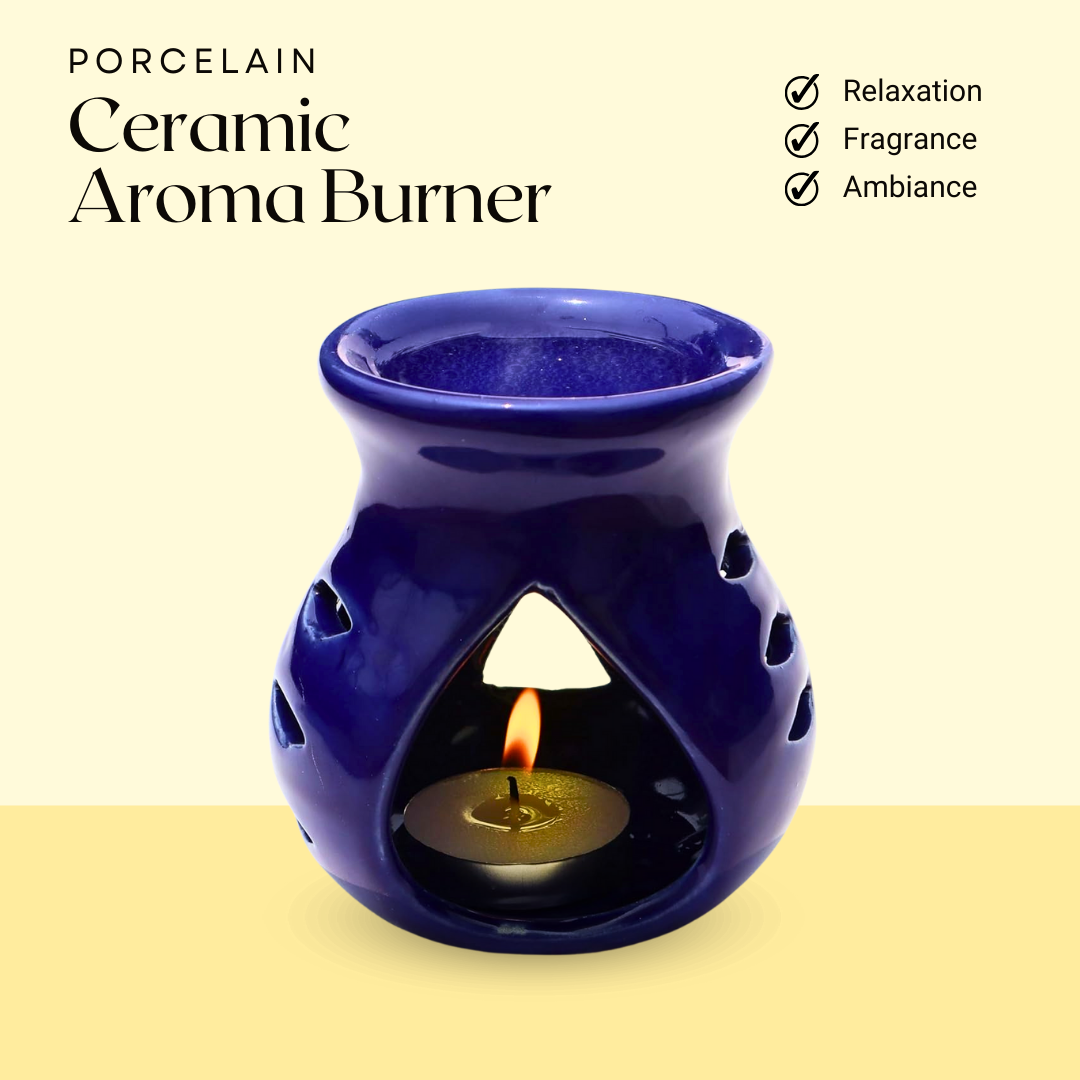 Ceramic Clay Candle-Operated Oil Diffuser – Aroma Burner with Tealight Candle (Blue, 9 cm)