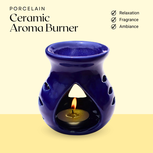 Ceramic Clay Candle-Operated Oil Diffuser – Aroma Burner with Tealight Candle (Blue, 9 cm)