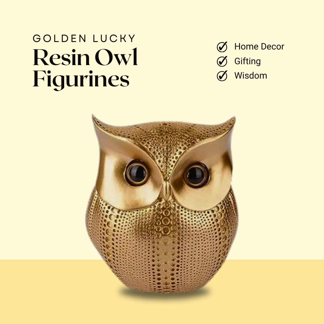 Golden Lucky Owl Resin Art Idol Figure – Handcrafted Owl Sculpture for Home and Office Décor, Symbol of Strength and Wisdom