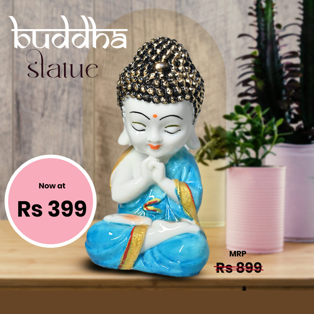 Blue Unique Meditating sitting Buddha statue showpiece idol home decor items for living room and gifts - Blue