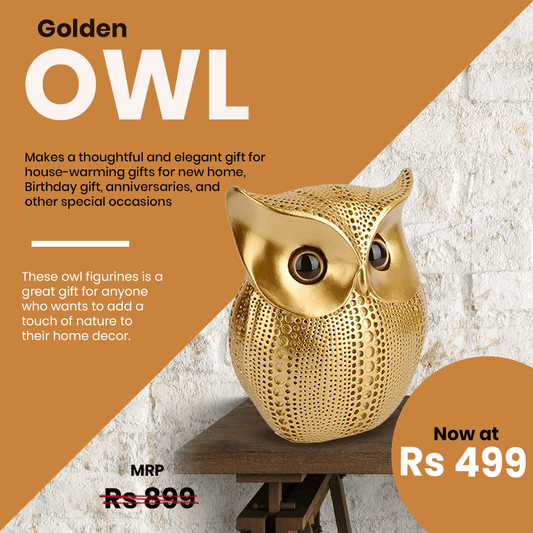 Golden Lucky Owl Resin Art Idol Figure – Handcrafted Owl Sculpture for Home and Office Décor, Symbol of Strength and Wisdom