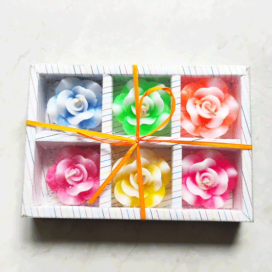 Fancy Coloured Flower Candle Pack of 6