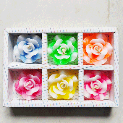 Fancy Coloured Flower Candle Pack of 6