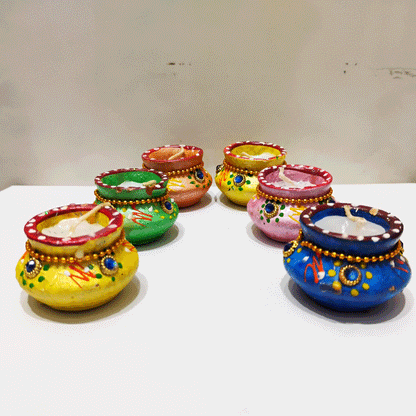 Matki Decorated Candles Pack For Decoration and Gifting - Multicolour