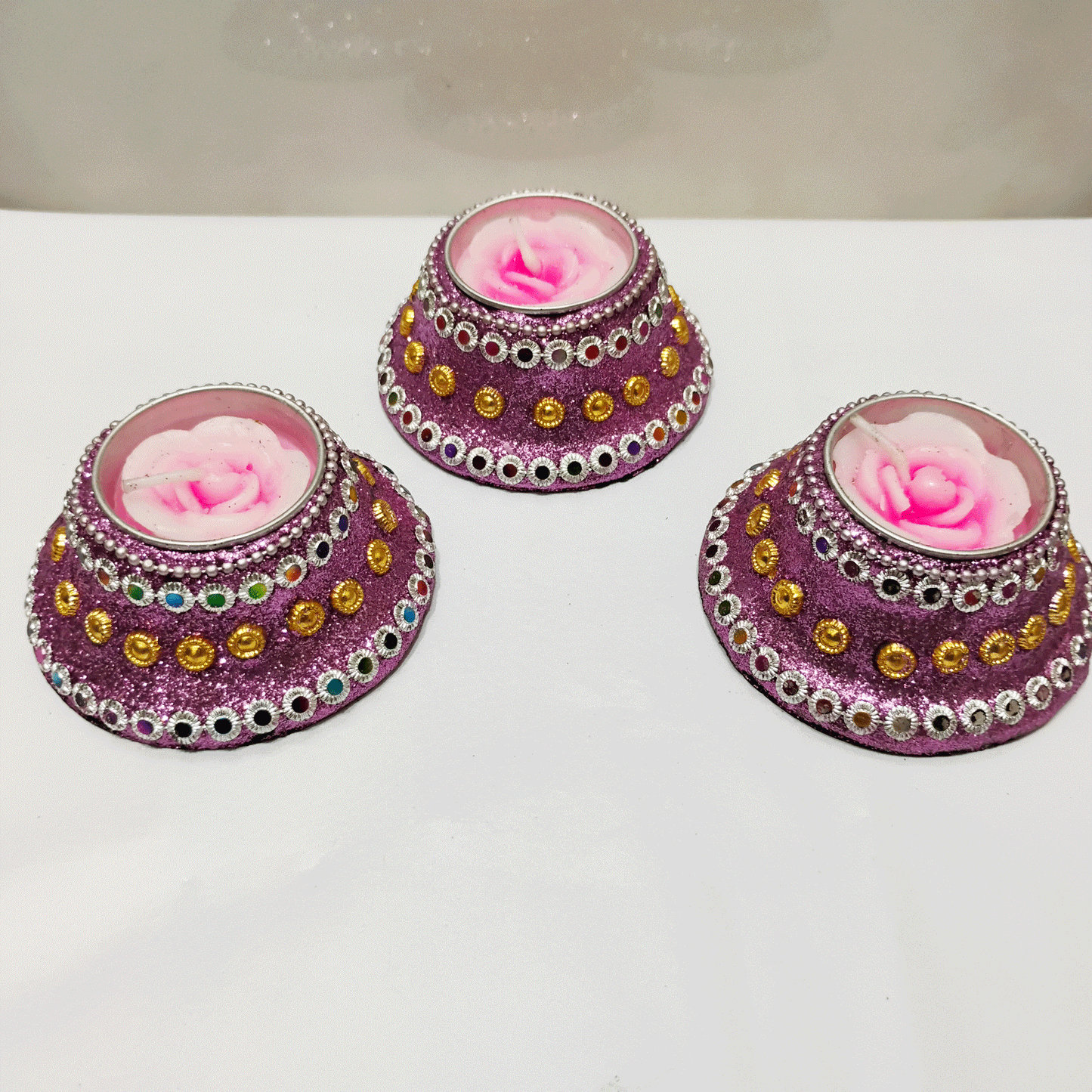 Candle Flower Star Decorated Pack For Decoration and Gifting -Pink