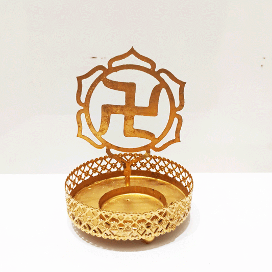 Swastik Backlight Tealight candle Holder - Golden