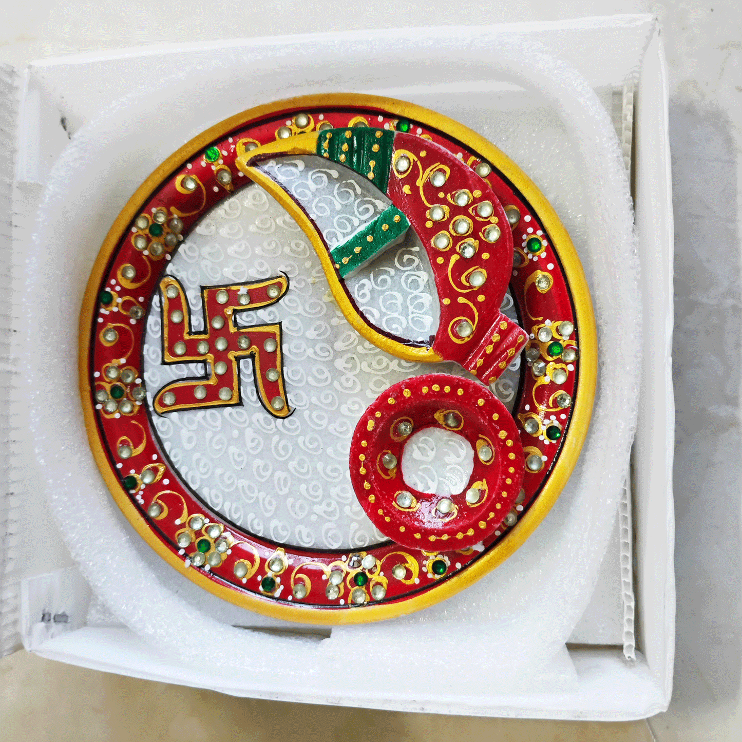 Hand Designed Marble Arti / Tilak / Teeka Multipurpose Tray Jaipuri - Multicolour