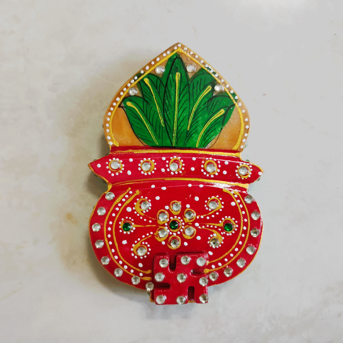 Hand Designed Meenakari Jaipuri kankavati Roli - Chawal /Sindoor kum kum Box - Marble