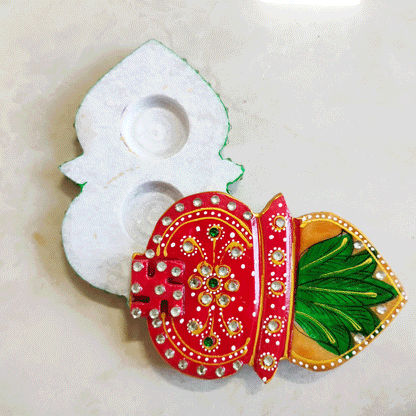 Hand Designed Meenakari Jaipuri kankavati Roli - Chawal /Sindoor kum kum Box - Marble