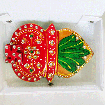 Hand Designed Meenakari Jaipuri kankavati Roli - Chawal /Sindoor kum kum Box - Marble