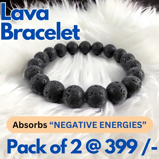 Original Lava Stone Handmade stretchable Power Bracelet For Both Men and Women - Black (Pack of 2)