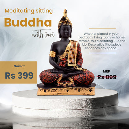 Handcrafted Meditating Monk Samadhi Buddha Figurine – Decorative Resin Showpiece for Home and Gifts (Orange)