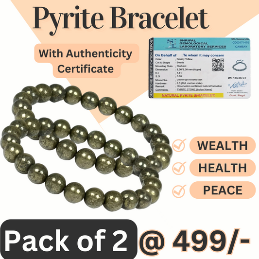 Certified Golden Pyrite Bracelets(Pack of 2) Reiki Healing Crystal Stone 6 Mm Bracelet, Charged By Reiki Grandmaster & Vastu Expert For Unisex Adult