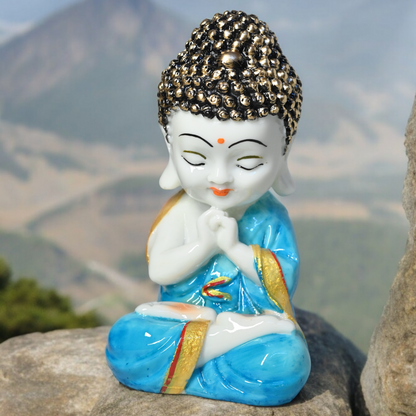 Blue Unique Meditating sitting Buddha statue showpiece idol home decor items for living room and gifts - Blue