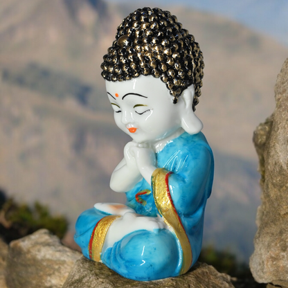 Blue Unique Meditating sitting Buddha statue showpiece idol home decor items for living room and gifts - Blue