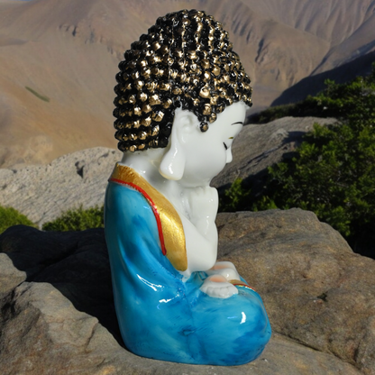 Blue Unique Meditating sitting Buddha statue showpiece idol home decor items for living room and gifts - Blue