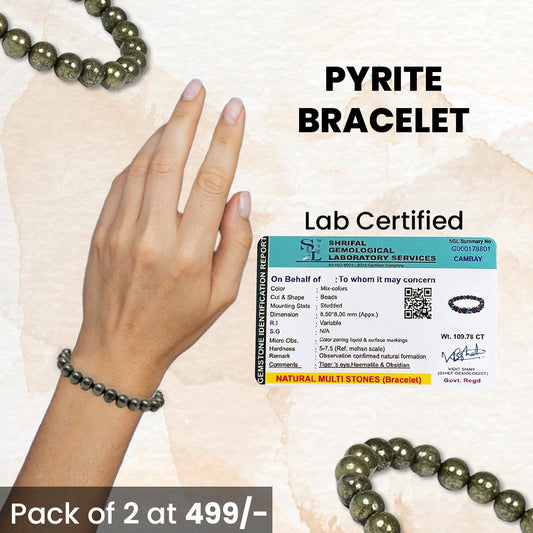 Original Certified Golden Pyrite Stone Bracelet Reiki Healing Jewelry for Men, Women & Kids
