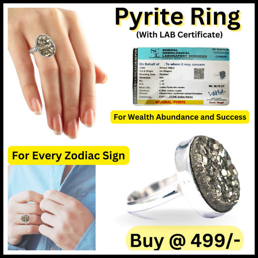 Adjustable Pyrite Stone Original Ring - Certified Pyrite Ring for Women and Men - Real Pirate Stone Crystal Ring for Wealth, Abundance and Success