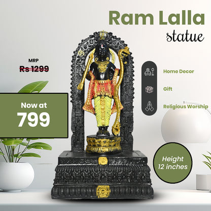 12-Inch Ram Lalla Idol for Home and Worship | Made from Polyresin with Fine Details, Ideal for Gifting